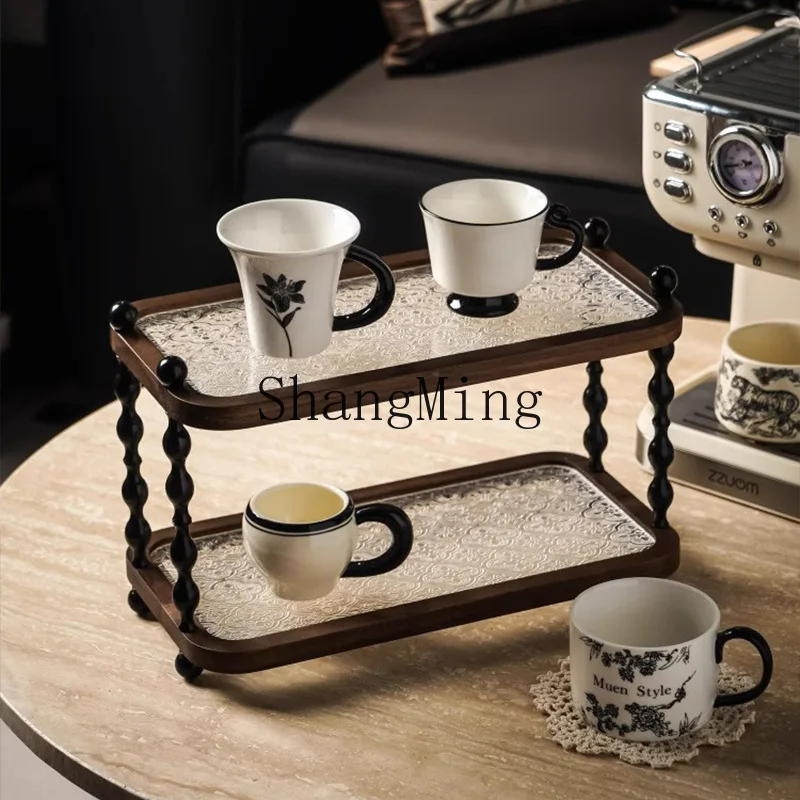 

FG antique desktop cup solid wood shelf high-end light luxury household countertop double-layer storage rack