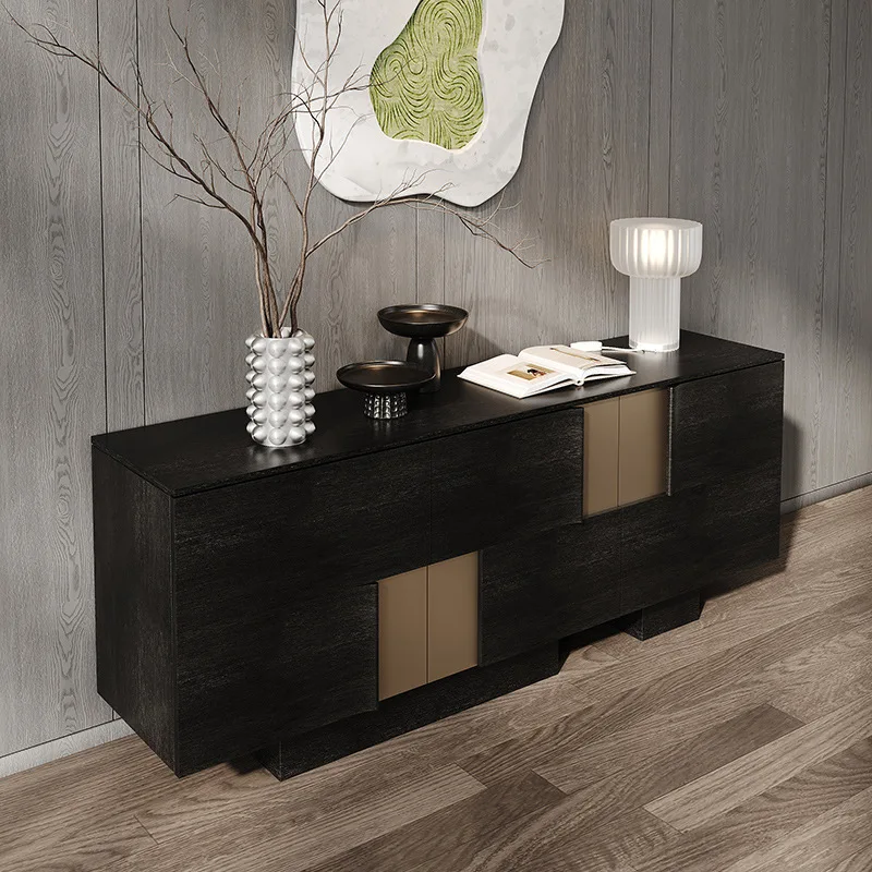 Armoire latérale de salle à manger de luxe légère italienne, armoire de rangement murale intégrée, armoire de porche moderne et simple de styliste en bois massif