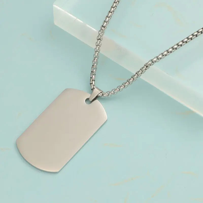 10 pieces Mirror Polished Stainless Steel Hip-Hop Military Brand Necklace for Man Fashion Charm Necklace Support Laser Engrave