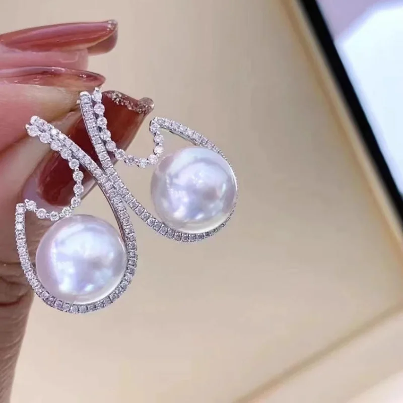 Exquisite Oversized AAAA Grade 10-11mm Natural South Sea round White Pearl Earrings 925 Sterling Silver