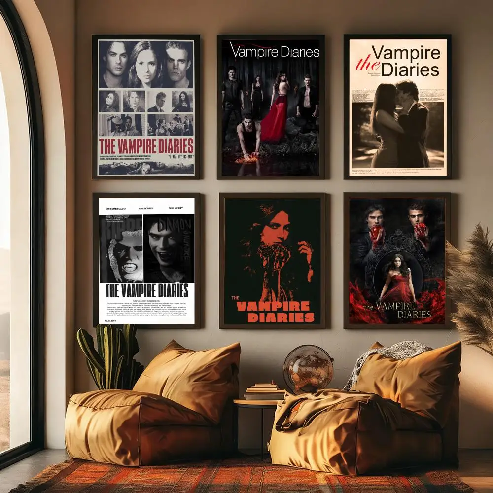 The V-vampire Diaries Movie Painting Calligraphy High-Quality Cotton Canvas Poster Wall Art for Living Room Coffee House Decor
