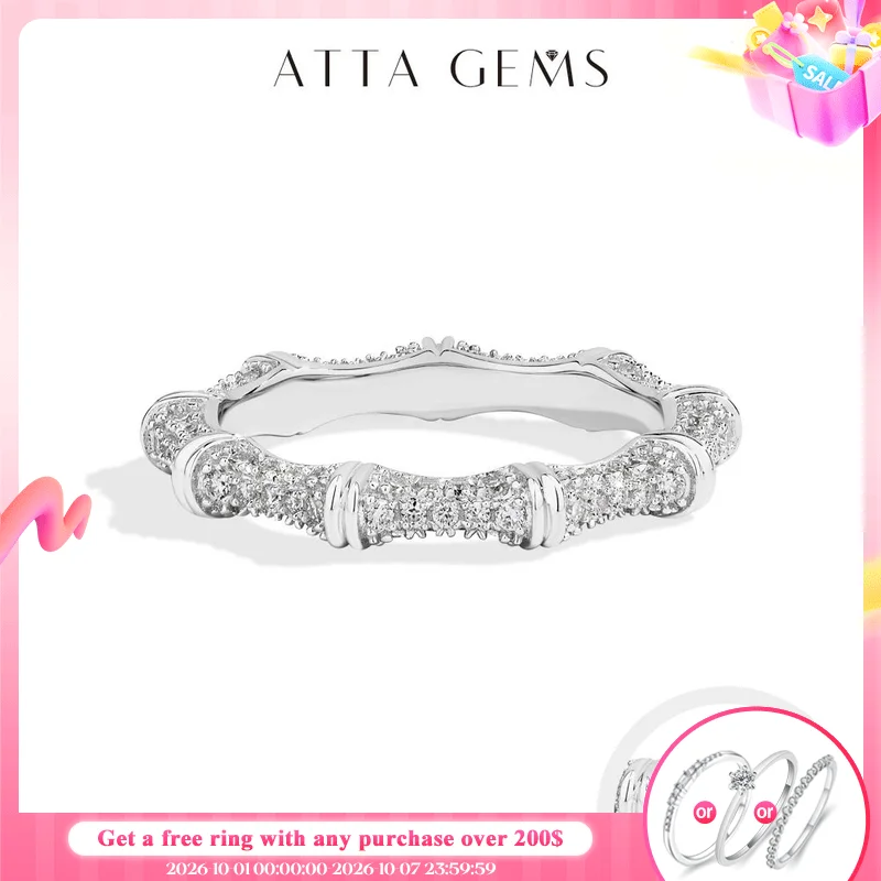 ATTAGEMS Sparkling Moissanite Ring Bamboo Design 925 Sterling Silver Women Rings Peace Good Luck for Birthday Party Gift Jewelry