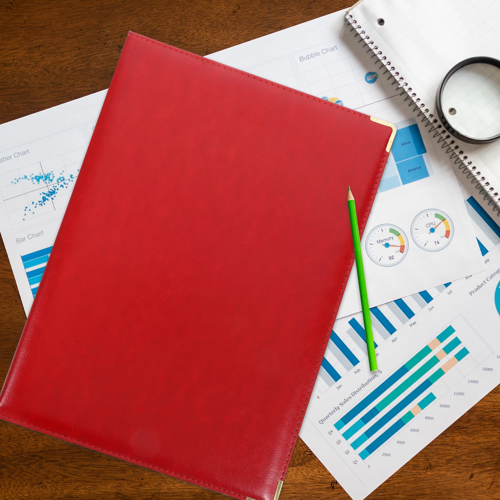 

Large Red Folder Office Portfolio File Binder Document Holder Business Contract Resume Interview Loose Leaf Writing Pad