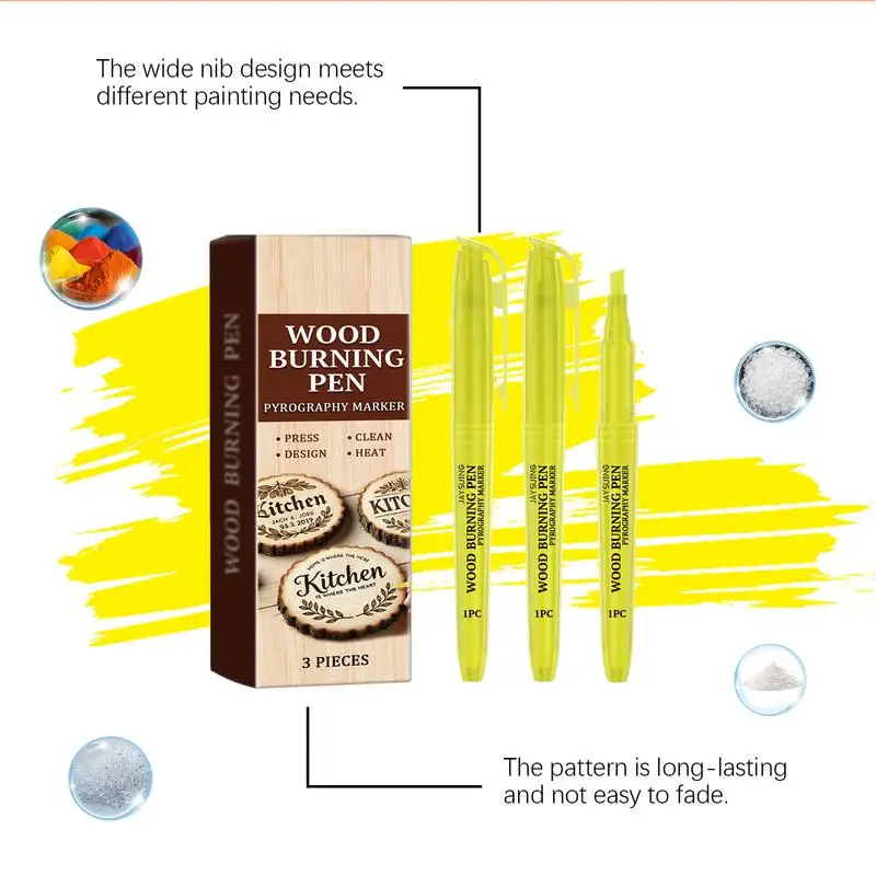 Wood Burning Pen Tool Marker For Burning Wood Do-it-Yourself Kit 3X Pen For Burning Wood For Do-it-Yourself Stencil And Crafts