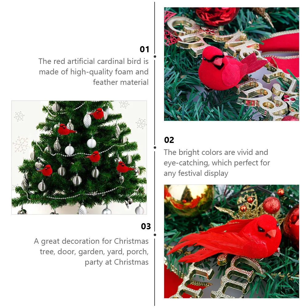 

10pcs Christmas Tree Decoration Red Cardinal Birds Hanging Ornaments For Holiday Party Yard Garden Porch Simulation Birds