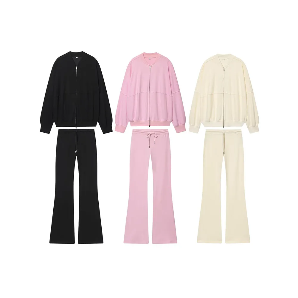 

Осенняя новая женская модная свободная куртка с круглым вырезом, куртка и двусторонние расклешенные брюки из ткани с высокой талией