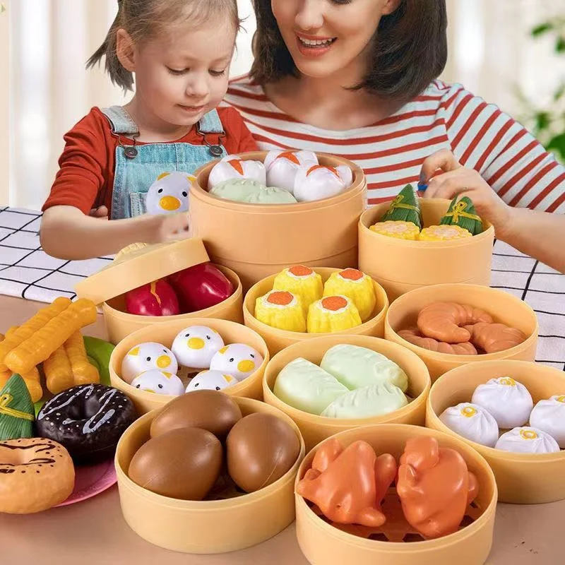 Induction Children's Bun Kitchen Cooker Steamer Set Artificial Food Cognitive Learning Girl Play House Kitchen Toy