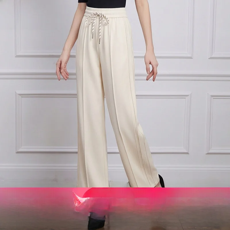 

High Waist Wide Leg Pants Women's Summer Loose Elastic Waist Drawstring Casual Fashion Slimming Long Trousers