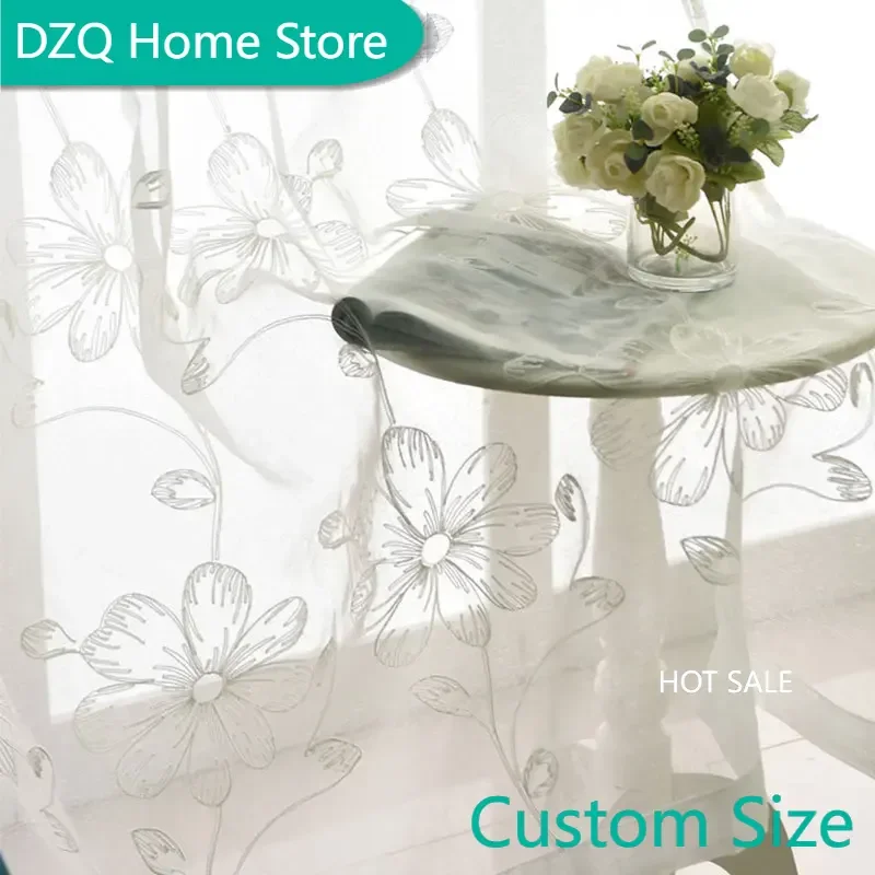 

European Embroidered Voile Curtains For Bedroom Window Screening Tulle Window For Living Room Sheer Curtain For Kitchen Door