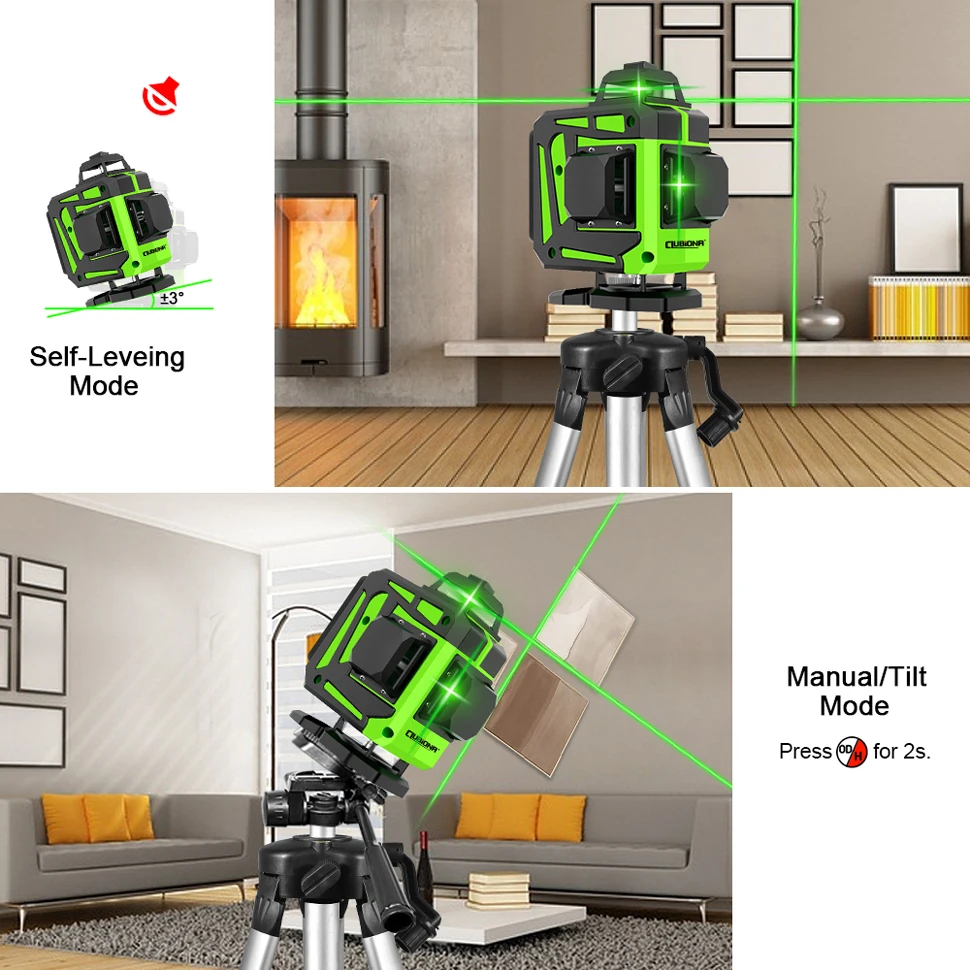 Imagem -06 - Clubiona-laser Verde Nível 4d 16 Linhas com Controle Remoto 360 Linhas Transversais Horizontais e Verticais com Pilhas