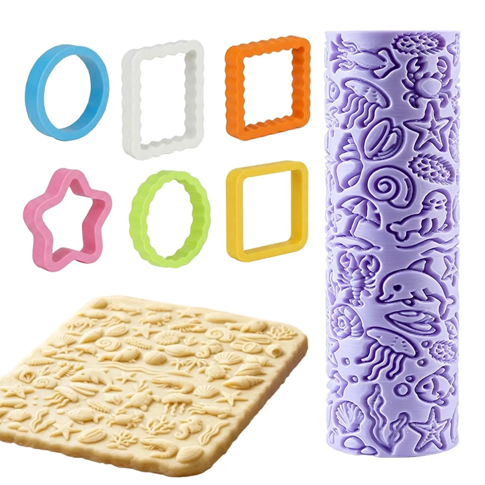 Cartoon Ocean Animal Themed Biscuits Mold Sea Creatures Embossing Stamps Baking Tool Texture Roller And Pressing Mold