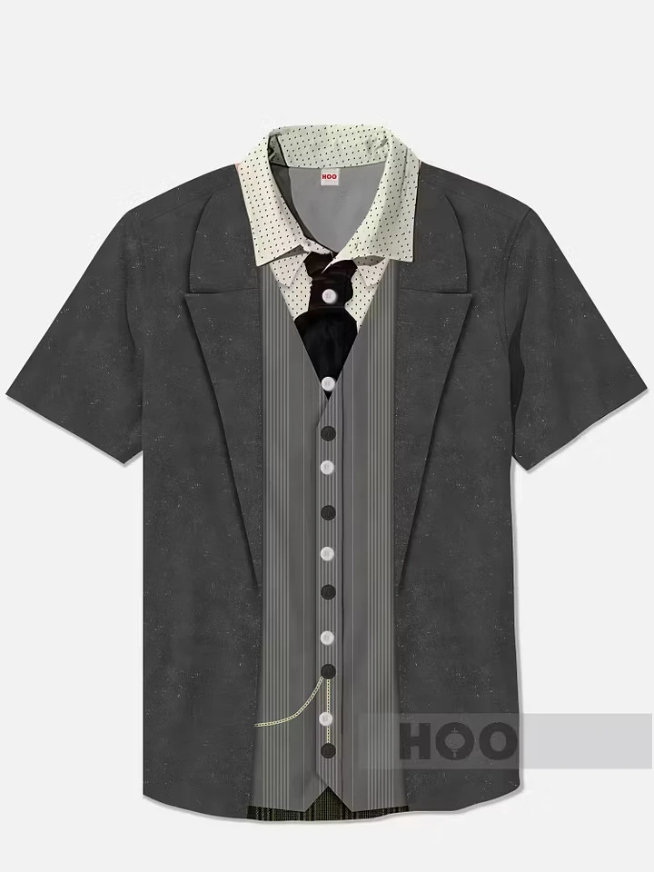 Men Short Sleeve Shirt 3D Fake Suit Vest Print Lapel Stylish Casual Holiday Party Wear Lightweight Tops Men's Clothing