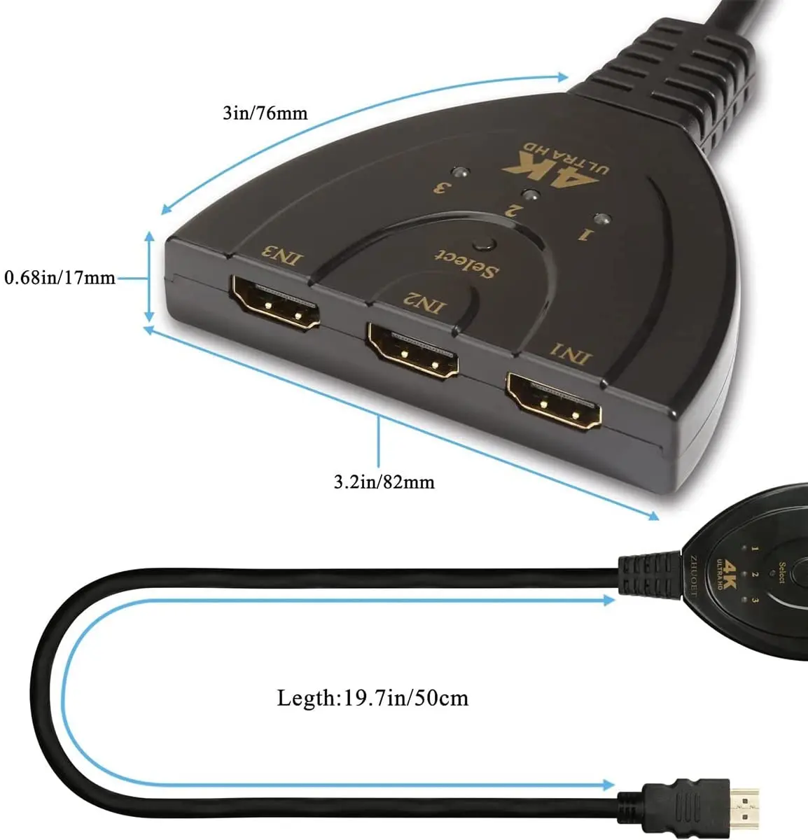 Portable 3 HD-Compatible Ports in and 1 HD-Compatible Out Full HD 4K*2K 1080P HD-Compatible Switch 3D Image Display