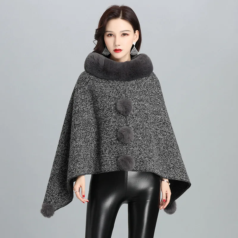 

New Imitation Fur European American Coat Women's Shawl Scarf Imitation Rex Rabbit Hair Cape Lady Cloak Poncho