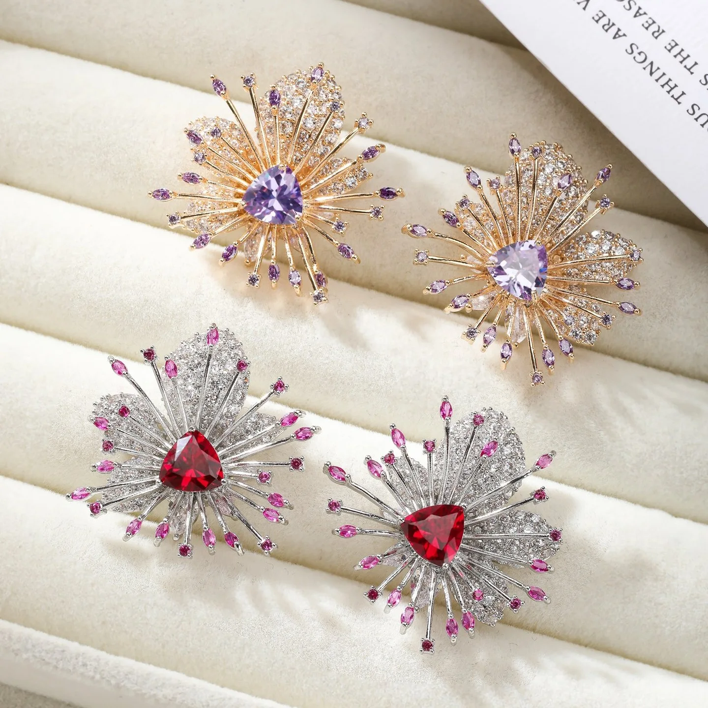

3D Floral Earrings,Micro-Pavé Color Zircon Design, S925 Silver Niche Luxury Flower Studs