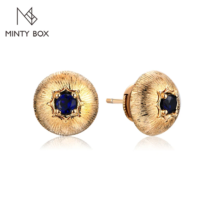 

MINTYBOX Lab Sapphire Stud Earrings For Women S925 Sterling Silver Vintage Round Button Wedding Luxury Engagement Fine Jewelry