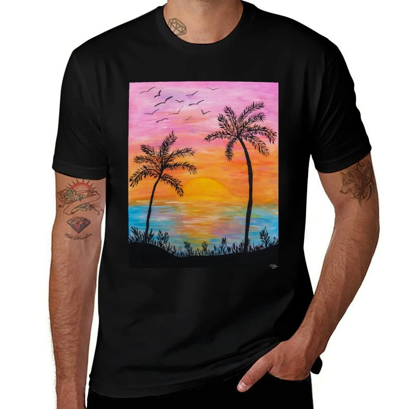 Sunset on the beach T-Shirt Holiday Casual Short Sleeve Top T-Shirt