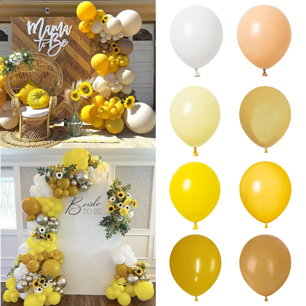 10/20/30pcs Yellow Latex Balloons Metal Gold Retro Lemon Yellow Balloons Bee Sunflower Theme Birthday Wedding Party Decorations