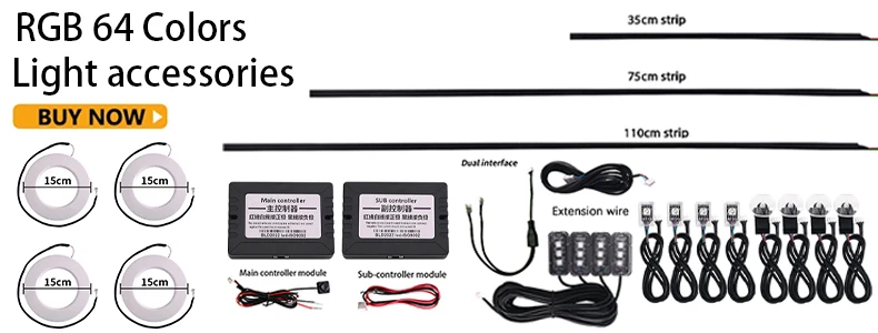 18 in 1 Umgebungslicht für den Innenraum des Autos, 64 Farben, atmen Sie die Armaturenbrett-Türdekoration, LED-Streifenlichter, RGB, Bluetooth, App-Steuerung, 12 V – Detail 1