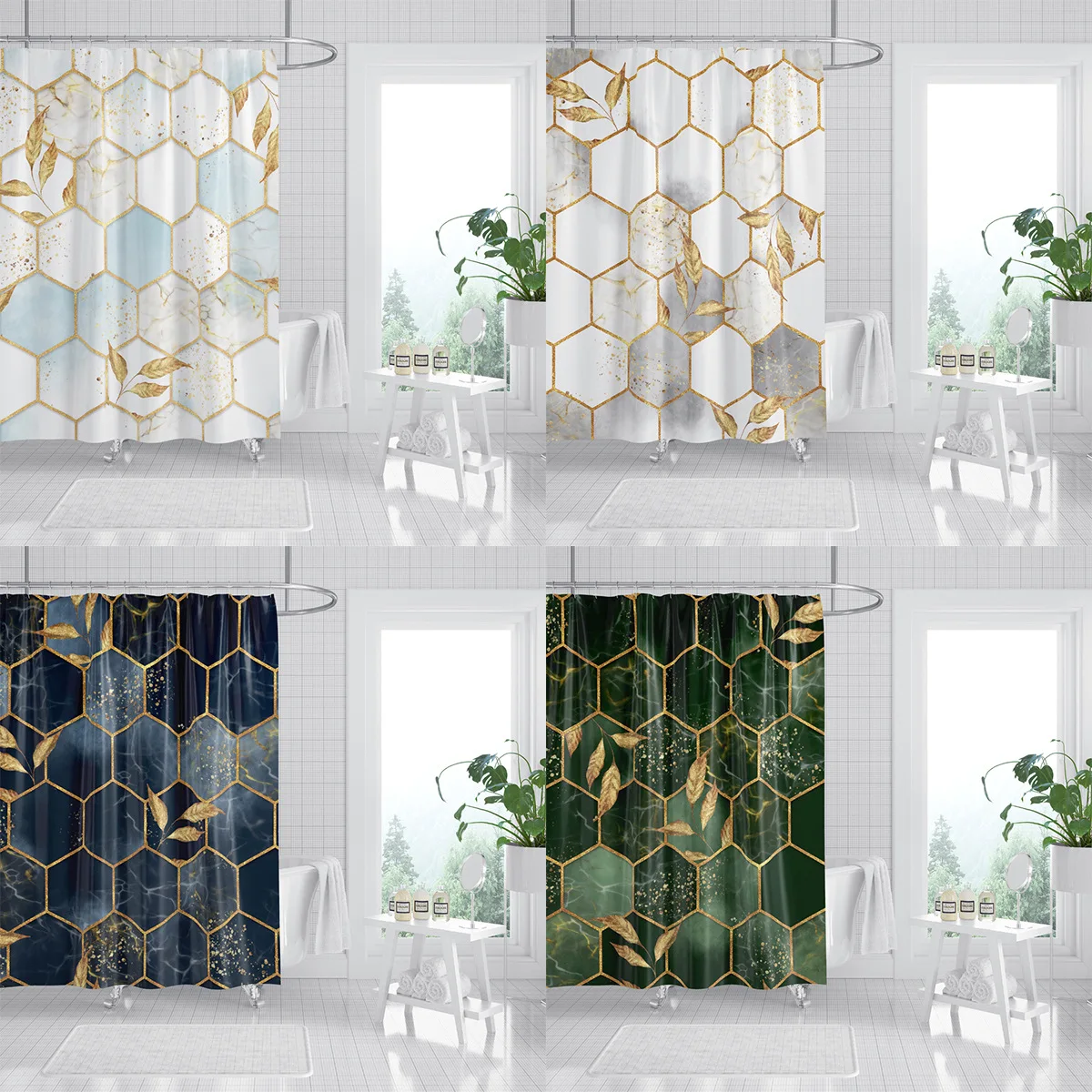 3D Mosaic Printed Bathroom Curtains Polyester Cloth Bath Curtain Modern Geometric Plaid Waterproof Shower Curtain With 12 Hooks