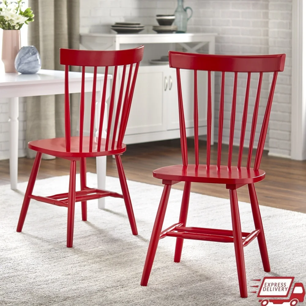 

Set of 2 Solid Rubberwood Dining Chairs with Windsor Back Country Style Indoor Use Comfortable Seating
