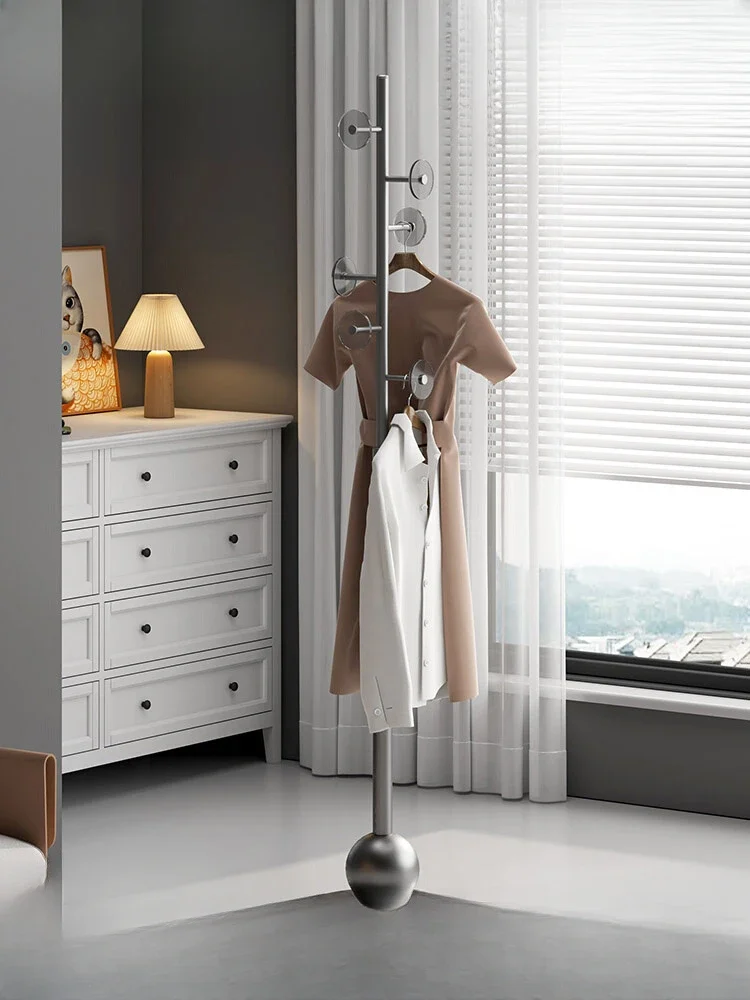 Gray Small Floor Coat Rack Household Bedroom Coat Rack Stainless Steel Clothes Rack