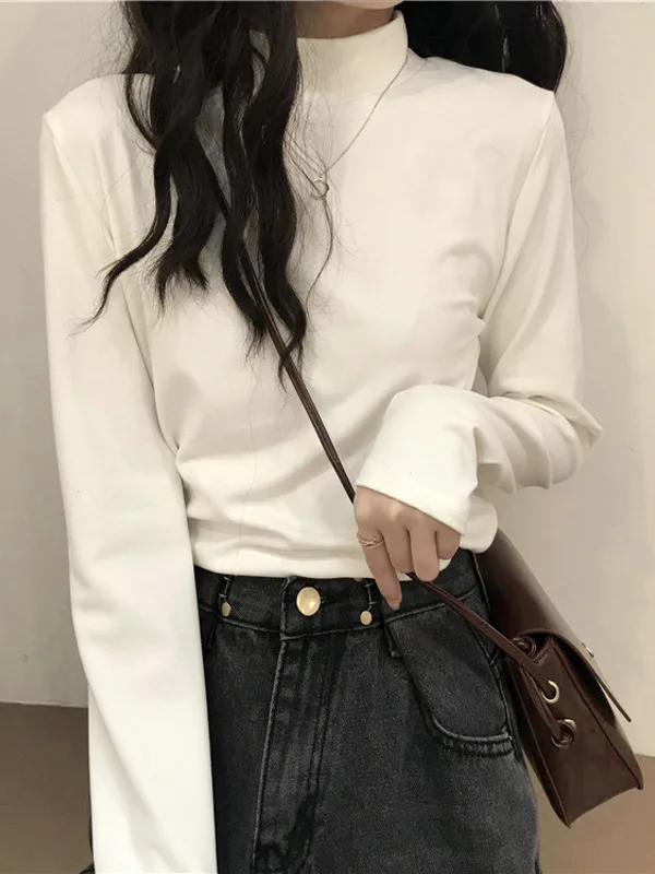 Women's Long Sleeve Stand Collar T-Shirt Korean Style Versatile Inner Wear Base Shirt for Autumn Daily Use Commute Travel Bus...