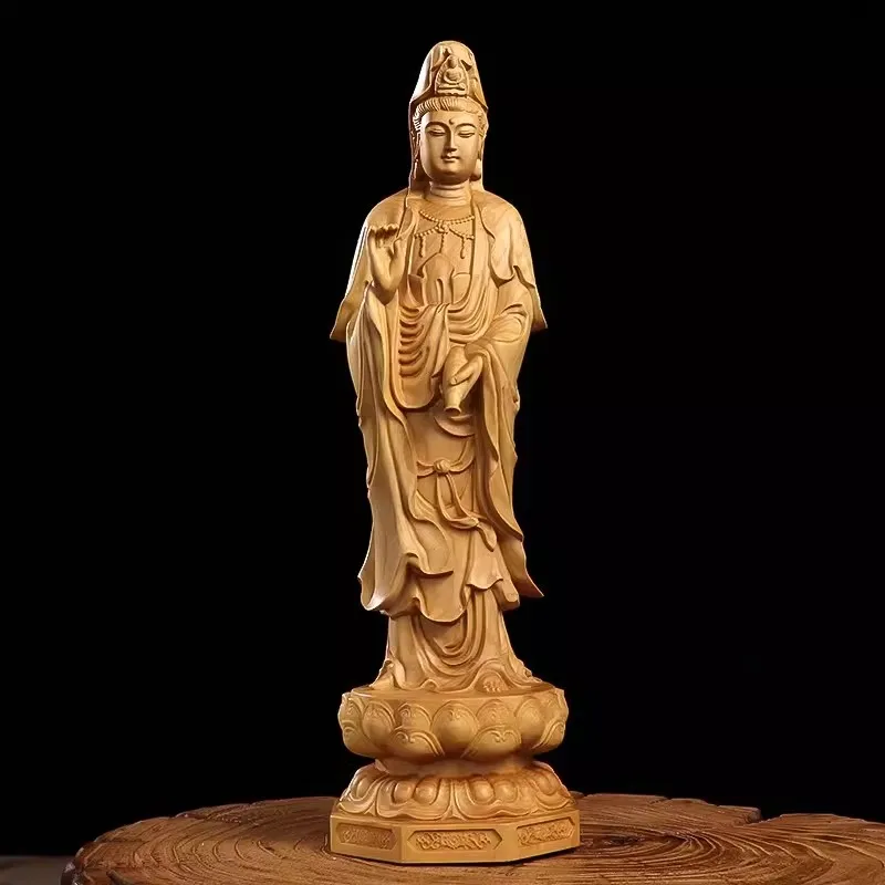 The Three Sacred Saints of Western Paradise - Boxwood Statue Set: Amitabha, Guanyin & Mahasthamaprapta, Ultimate Home Altar Trio