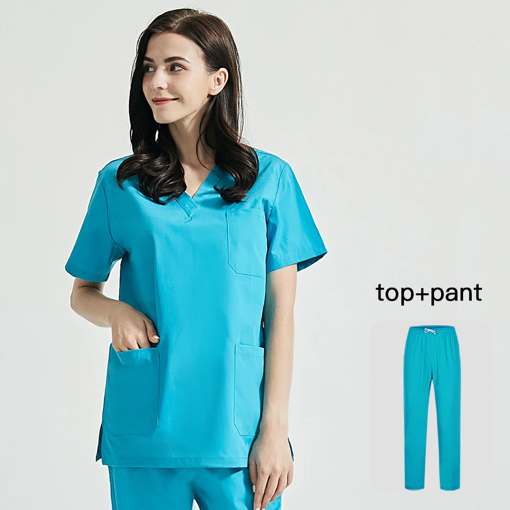 Unissex de alta qualidade com decote em v enfermeira esfrega conjuntos uniformes uniformes pet shop spa roupas médicas mulheres esfrega ternos de trabalho wear