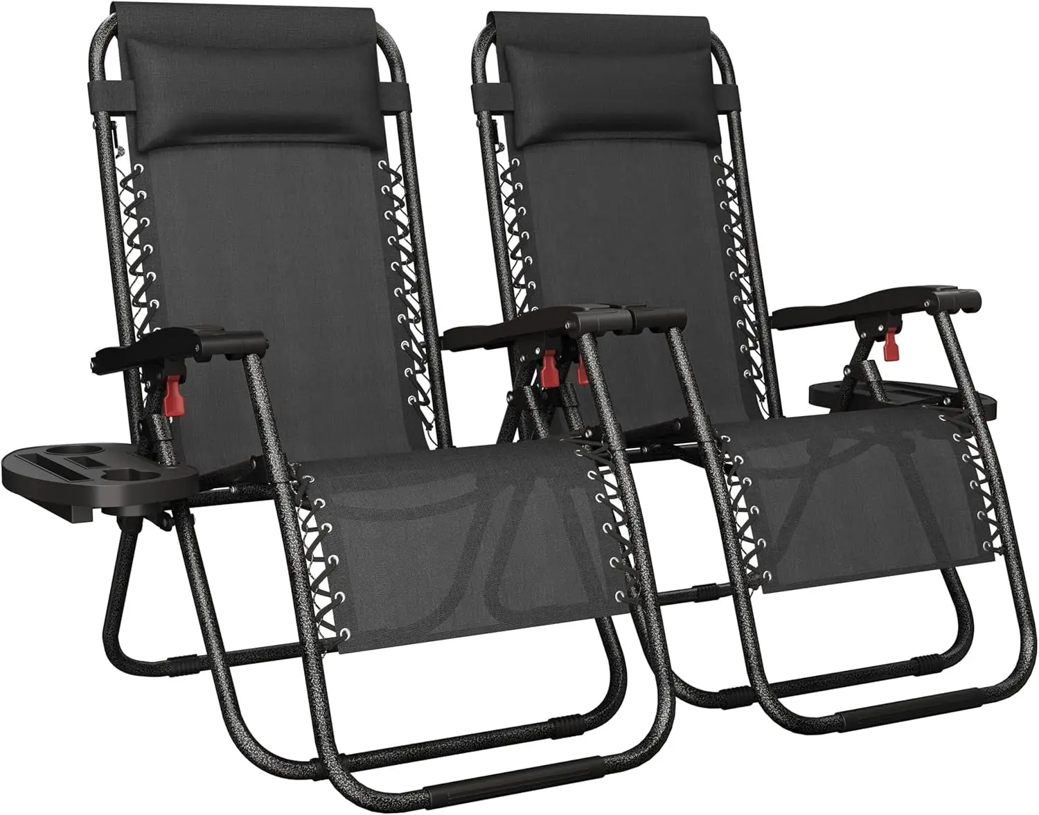 

29" Zero Gravity Recliners Outdoor Adjustable Folding Reclining Lounge Chairs w/Pillows, Cup Holder Trays and Carry Strap