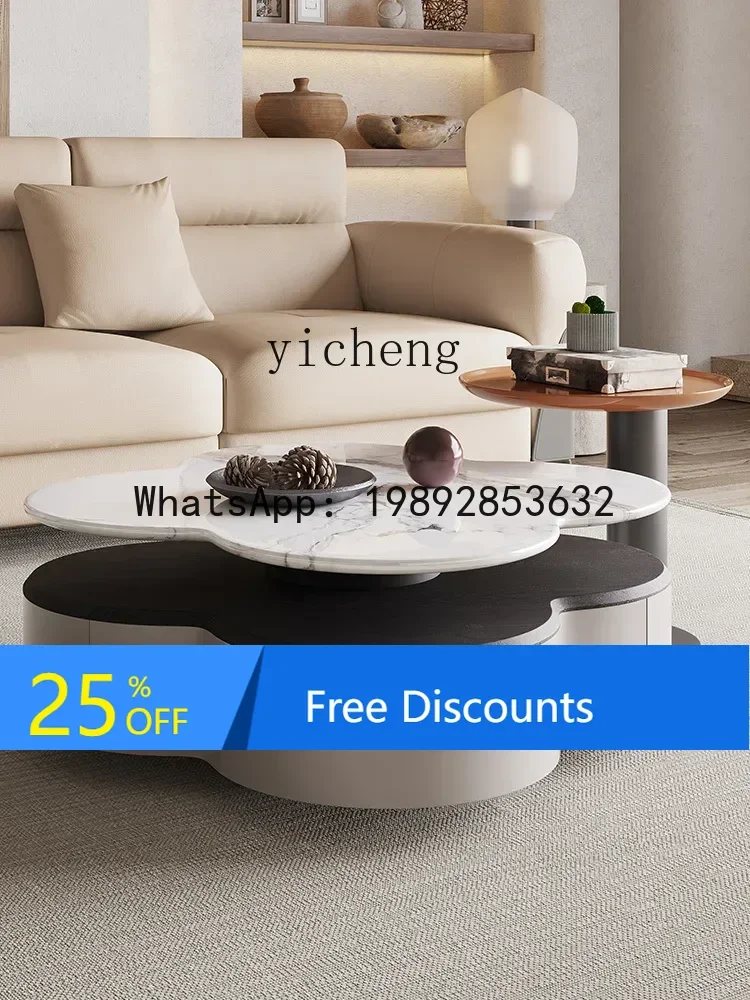 LYY Stone Plate Coffee Table Living Room Home Simple Modern Side Table round a Little Cloud Coffee Table