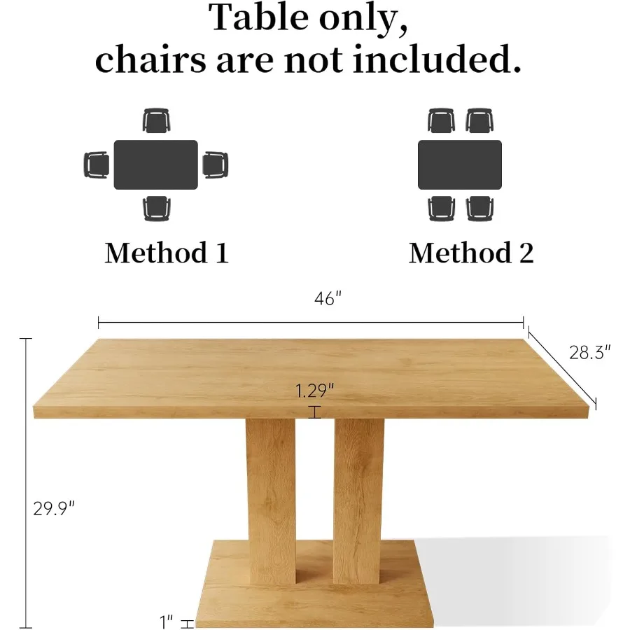 Modern Dining Table for indoor use, solid wood, natural oak color, scratch-resistant and easy-to-clean surface