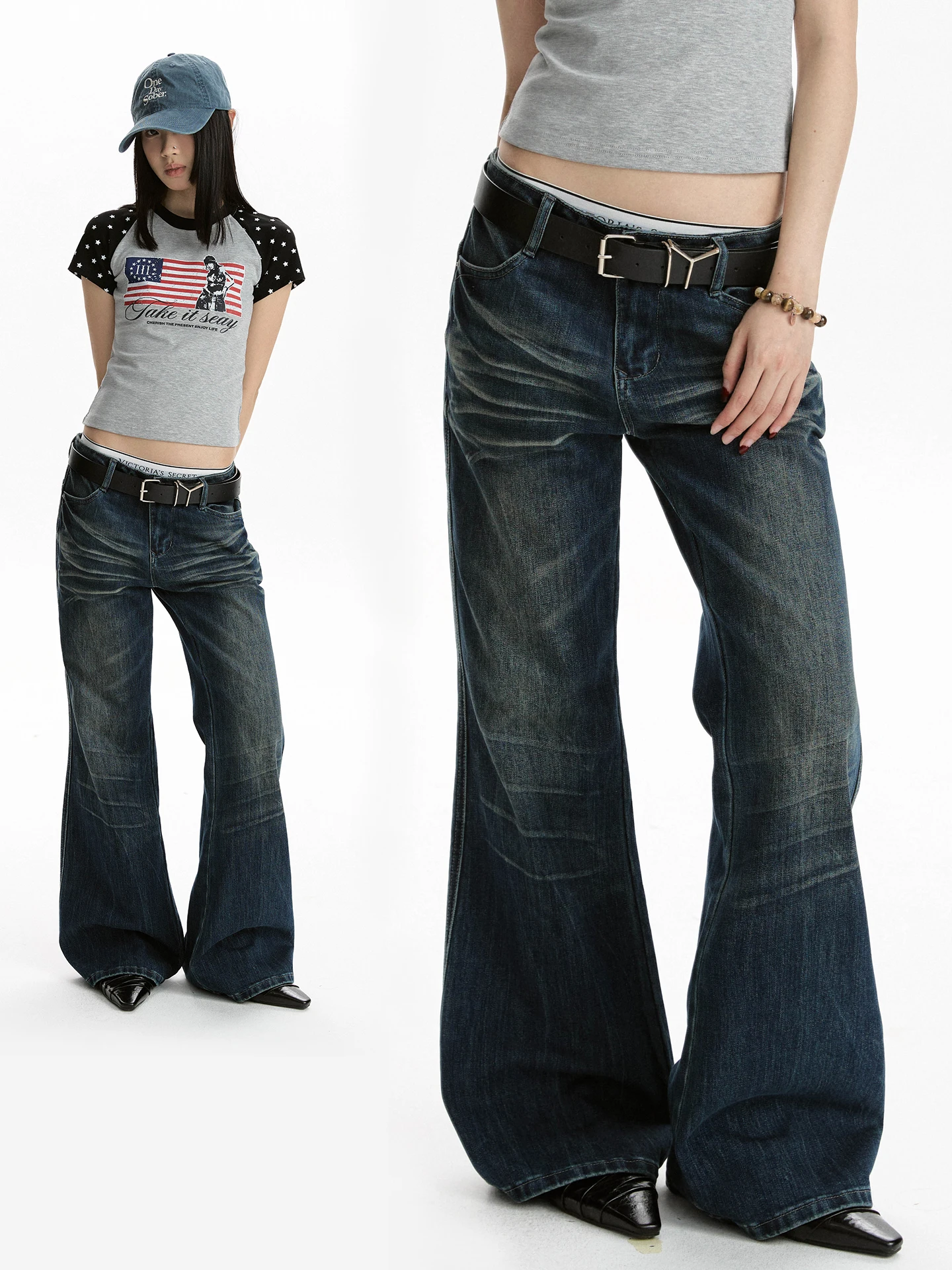 

Джинсы женские Apocket в американском стиле, с низкой посадкой, острого кроя, с эффектом потертости, микро-клеш, утягивающие, модные брюки