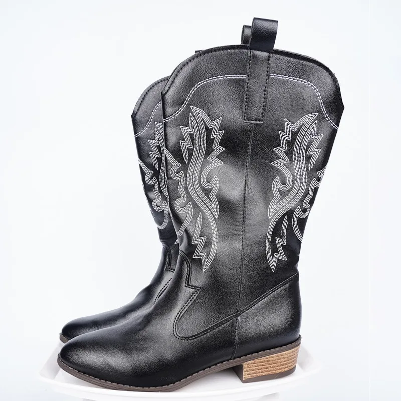 Women Designer Western Boots Suede Ankle Embroidered Low Heel High-top, Knee-high Festival Style Comfortable Daily Casual Shoes