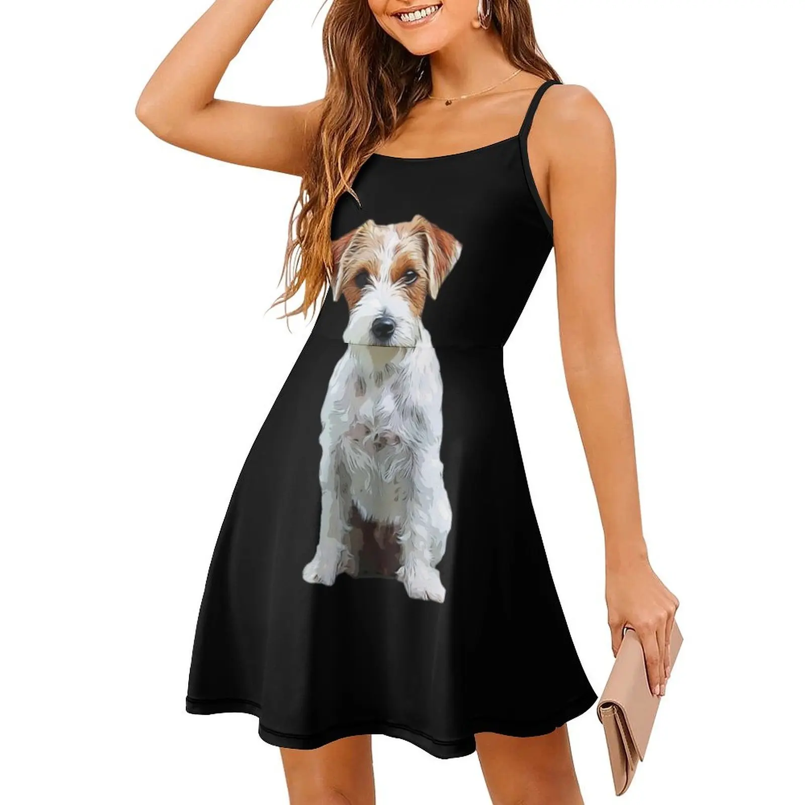 Jack Russell Terrier abrigo áspero estilo Preppy Mini vestido para mujer corte en A vestido de día Casual holgado Jack Russell Terrier Jack