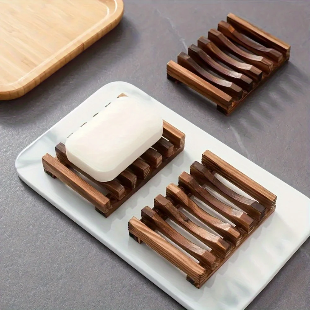 Elegant Wooden Soap Dish with Self-Draining Design - Perfect for Bathroom Decor and Organization, Natural Wood Finish Soap Box