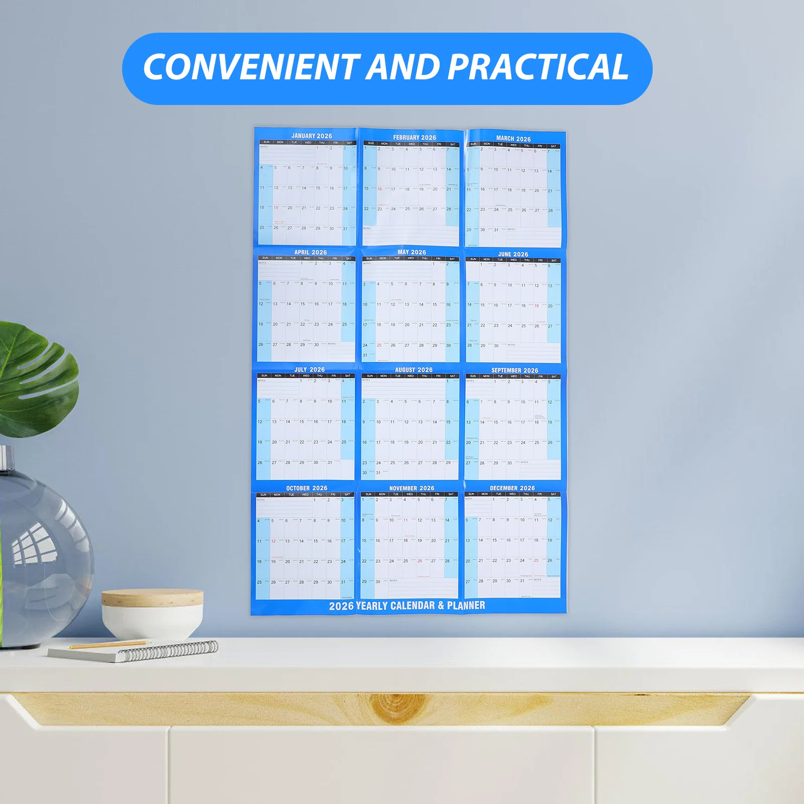 10 قطعة 2026 تقويم الحائط 12 شهر ورقة عمودية معلقة التقويم للمنزل مكتب المدرسة مخطط سنوي جدولة شهرية سميكة