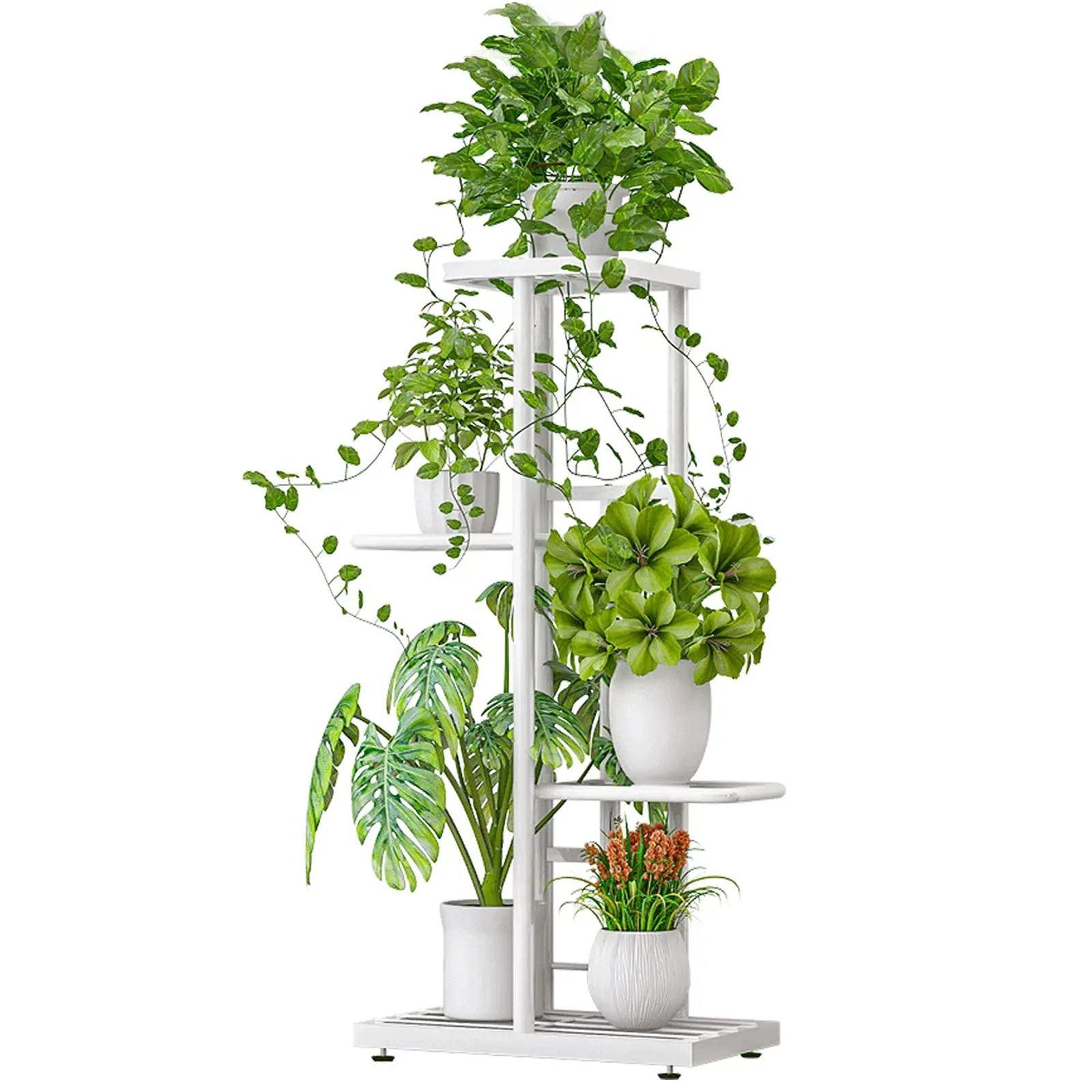 Sturdy 4-Tier Metal Plant Stand Indoor Outdoor Multi-layer Flower Pot Holder Shelf 5 Potted Planter Display Shelving Unit for Garden Patio Balcony Corner Living Room Decor