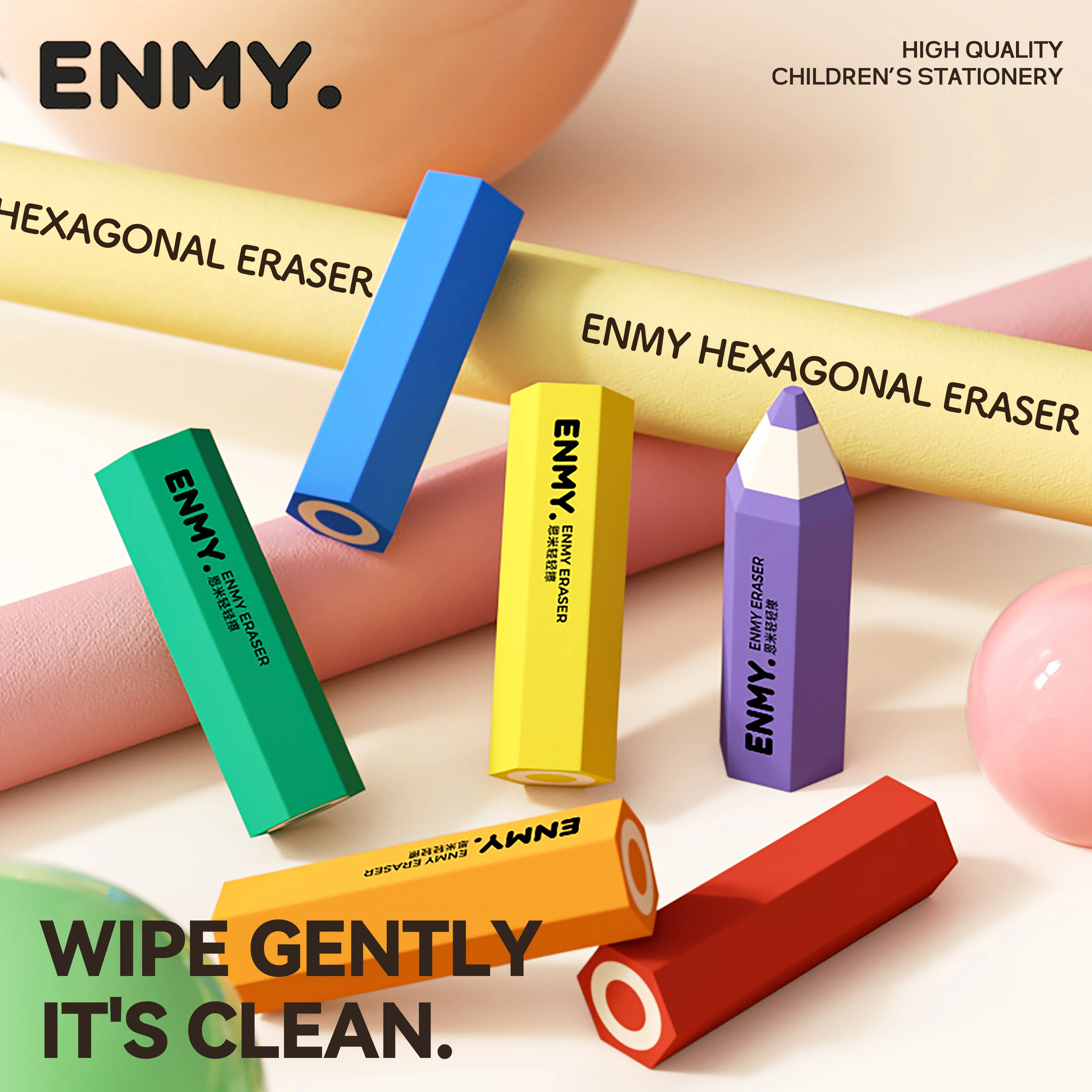 6pcs Rainbow Hexagonal Soft Eraser PVC Plastic Rubber for Pencil Drawing Sketching Fine Arts Students Paintings Eraser