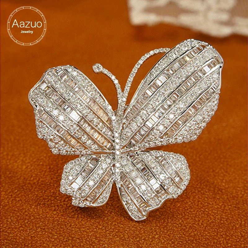 

Aazuo 18K White Gold Real Diamond 1.85ct H SI Luxuly Butterfly Ring Gifted For Woman Deluxe Banquet Fashion Jewelry Au750