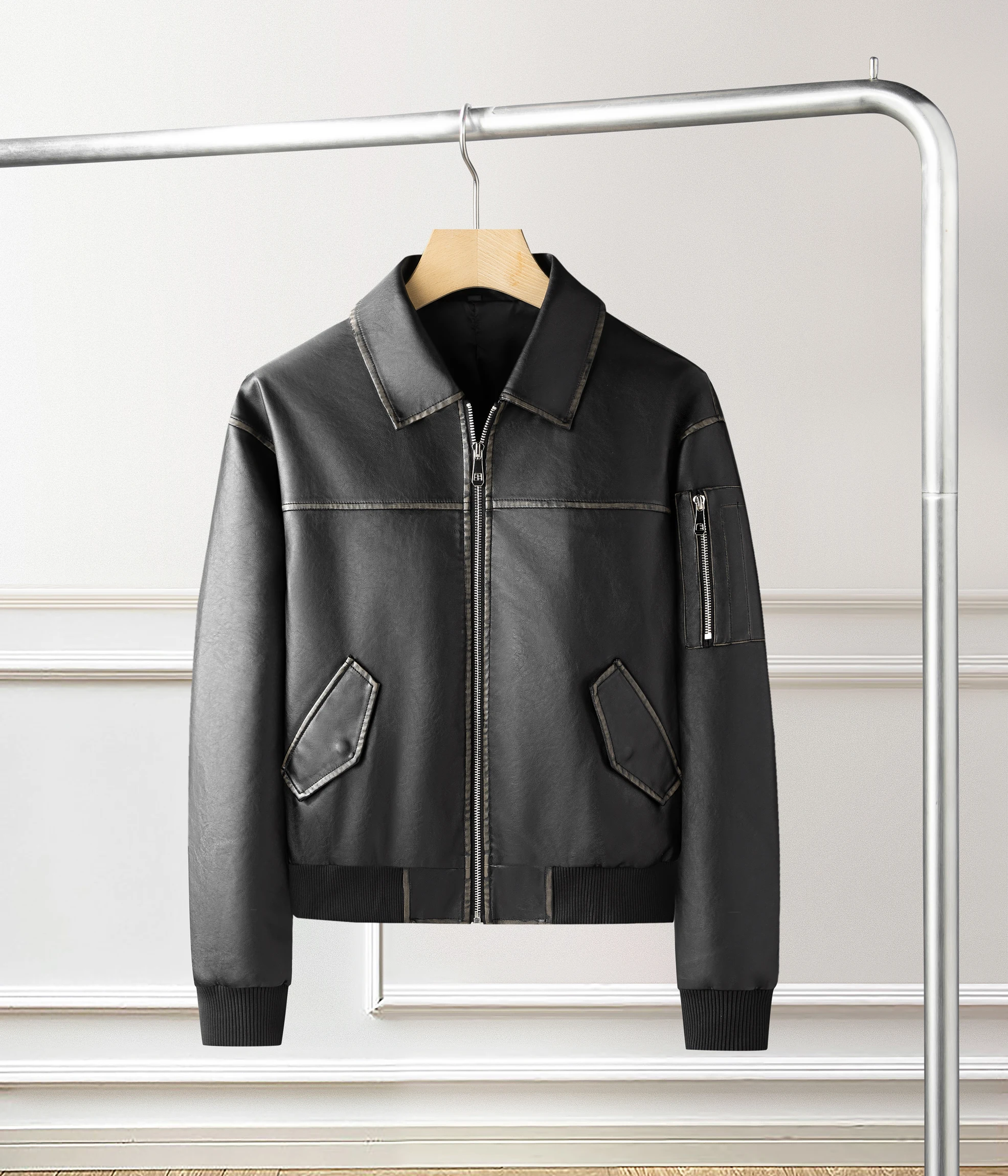 Dames 2025, nieuw los, casual retro pu-gewassen leren jack met gepolijste kleur en high-end gevoel