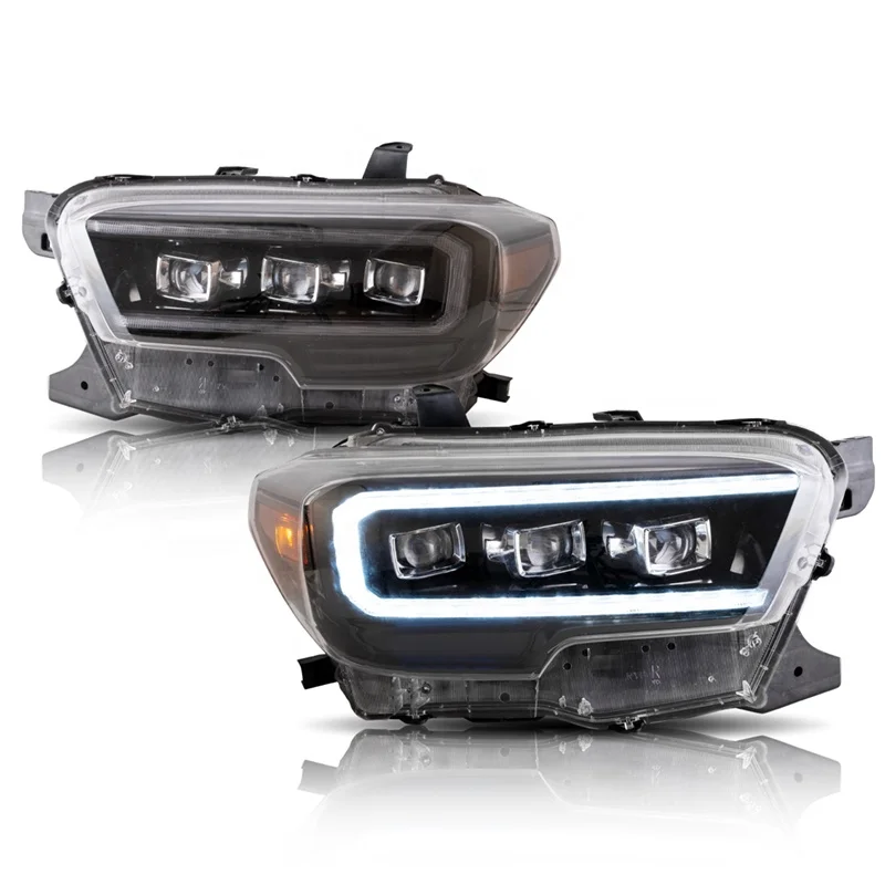 

Full LED DRL+sequential turning signal headlamp with three projector for toyota tacoma headlights 2015-2020 left and right