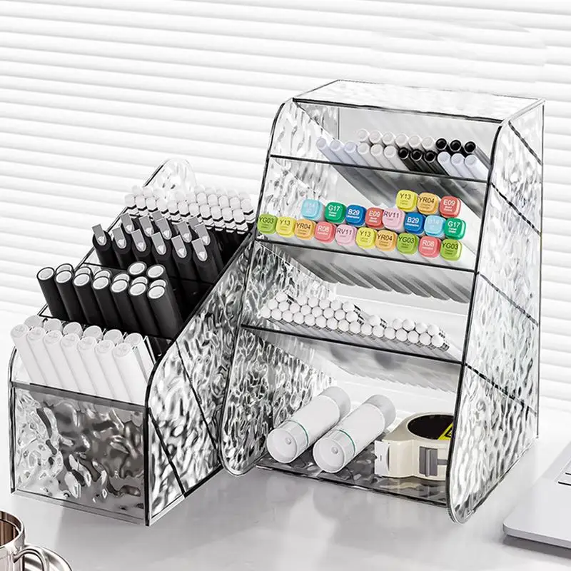 Clear Pen Organizer Oblique Insert Storage Box Multi-layer Multifunctional Storage Rack Stationery Organizer For School Home