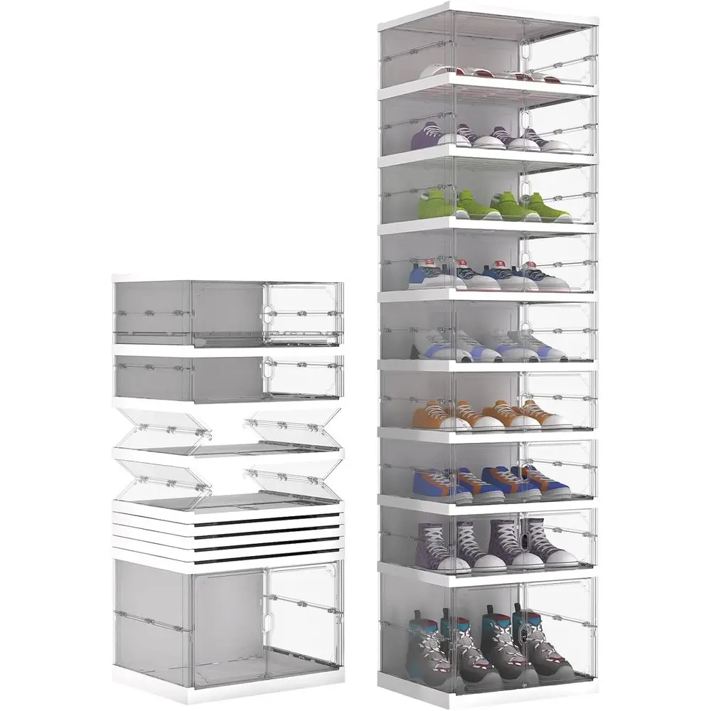 

oldable Shoe Rack,Portable Shoe Organizer Storage Cabinet with Magnetic Clear Door,No Assembly or Entryway Living Room and Bedro