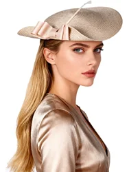 Elegant Black White Striped Wedding Fascinator Hat for Women Vintage Cupid Style with Feather for Cocktail Party Formal Church