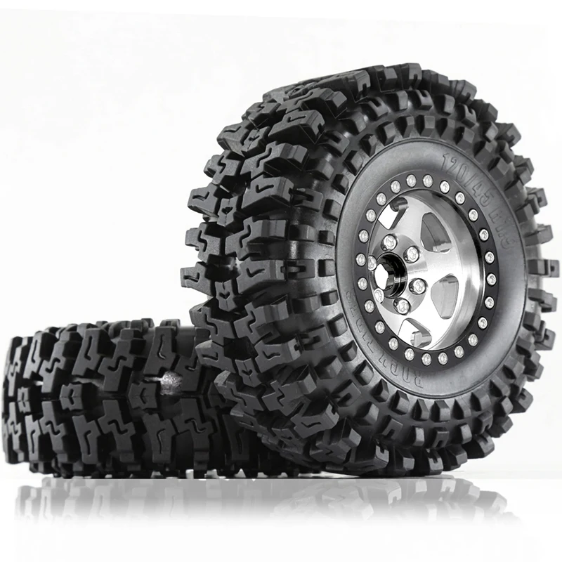 ABRU-4Pcs 98Mm 1.9Inch Metal Beadlock Wheel Rim Rubber Tire Set For 1/10 RC Crawler Car TRX4 D90 D110 Axial SCX10