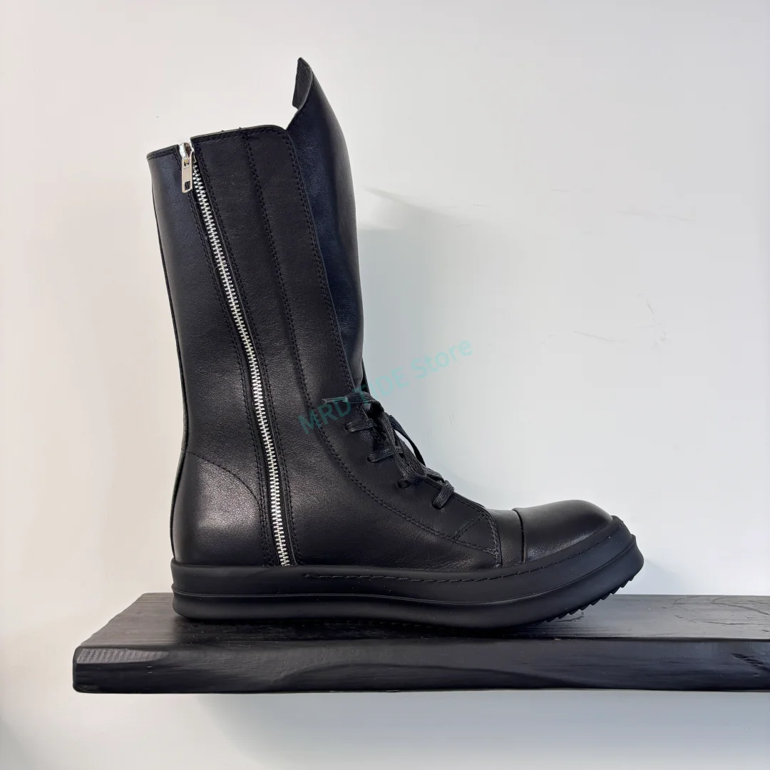 Brand Men Casual Shoes Owen Genuine Leather Long Shoe Tongue Flat Women Shoes High Top Ankle Boots Vintage Luxury Designer