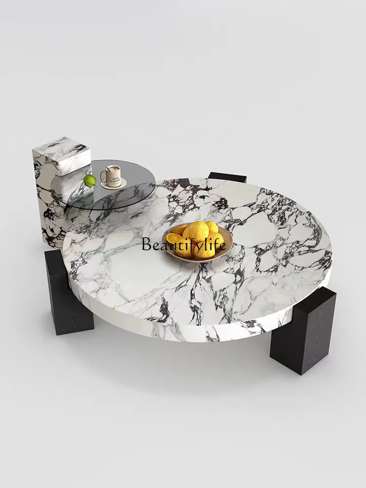 

4Marble coffee table Italian light luxury household small apartment round coffee table simple and modern