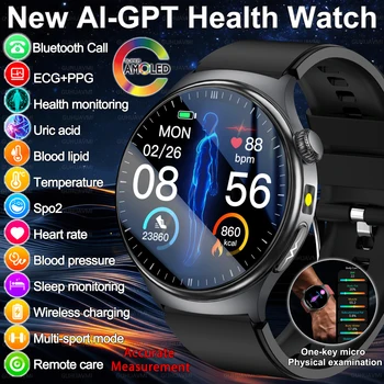 Inteligentny zegarek 2026 z precyzyjną diagnostyką, pomiarem tkanki tłuszczowej, EKG, saturacji krwi tlenem, ciśnienia krwi, funkcjami zdrowotnymi i sportowymi, ekran HD AMOLED, możliwość prowadzenia rozmów, smartwatch dla kobiet i mężczyzn.
