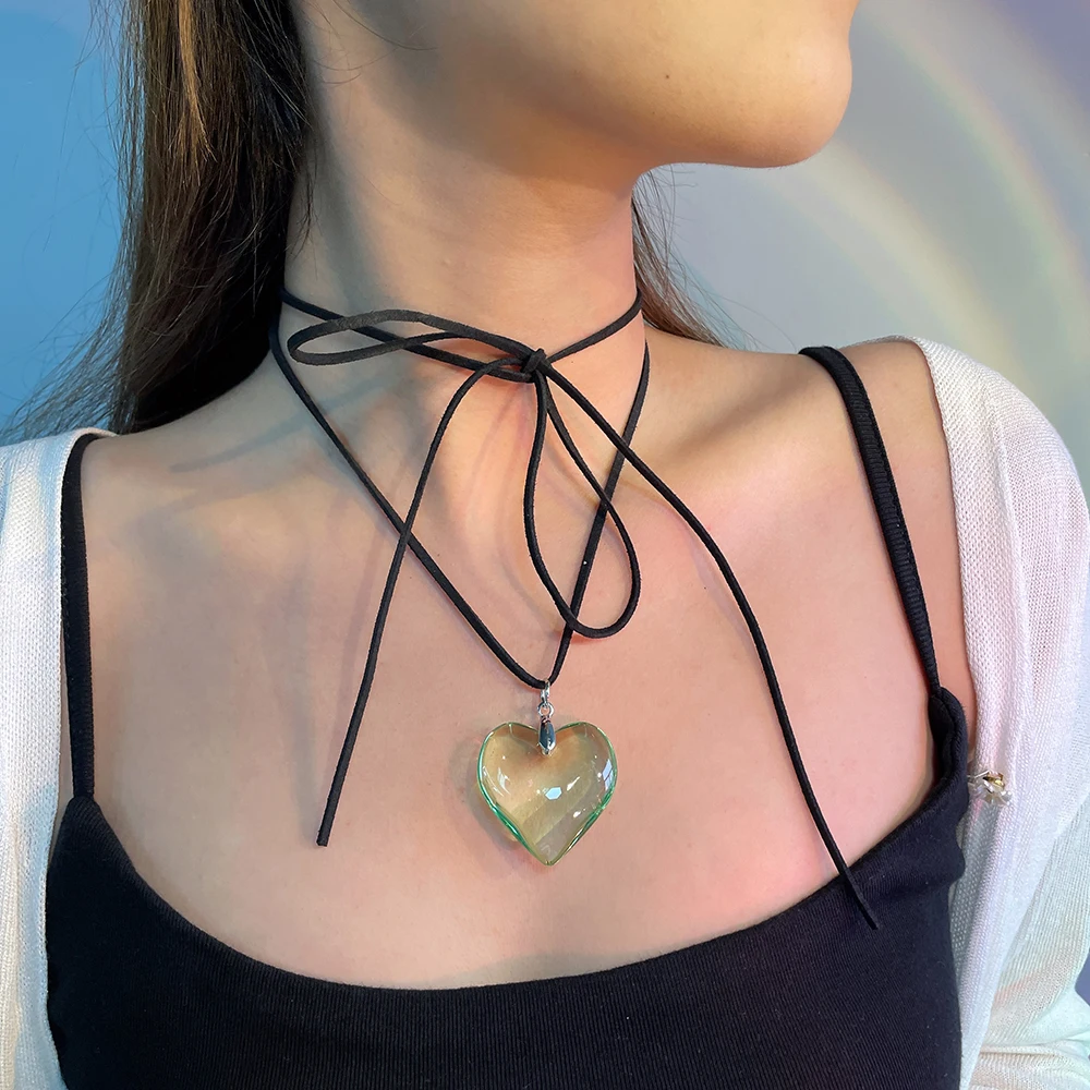 Diy Jewelry Goth Black Velvet Big Heart Pendant Choker Necklace for Women Elegant Weave Knotted Bowknot Adjustable Chain